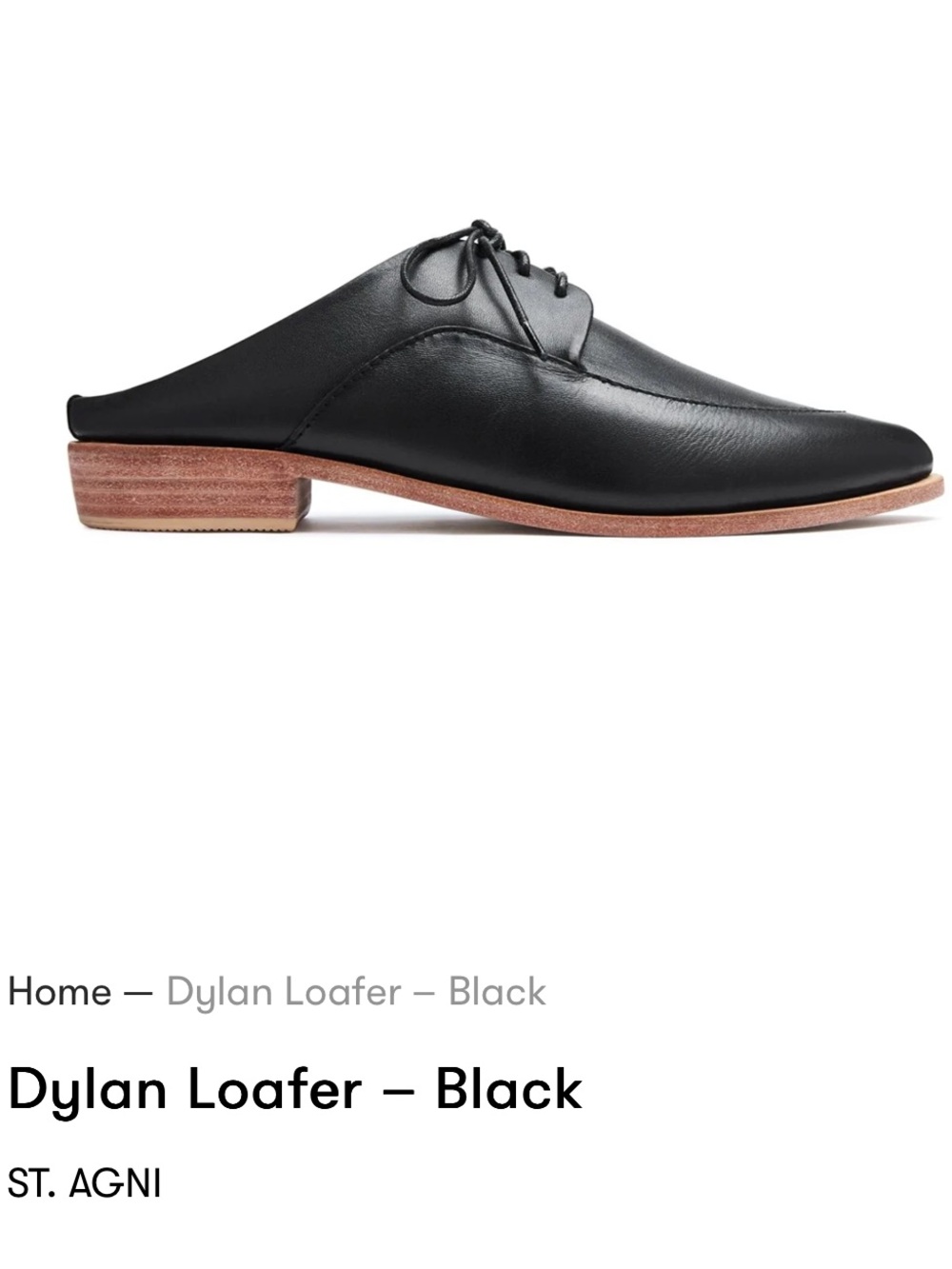 St. Agni Black Leather Lace-Up Mule Clogs